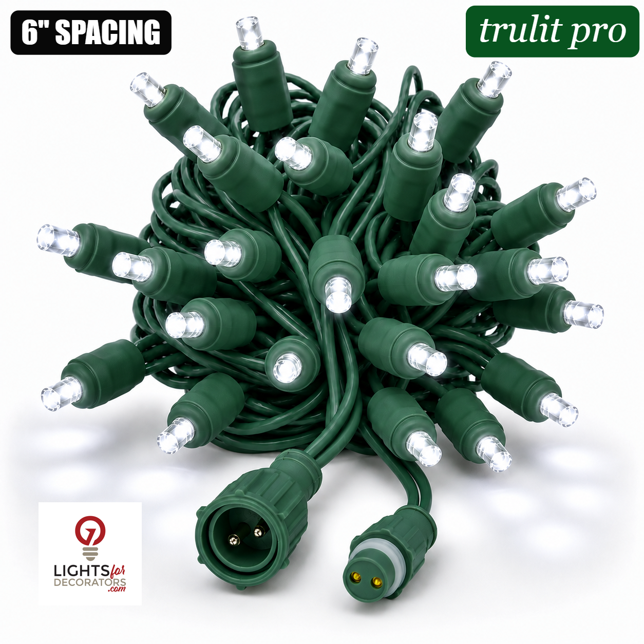 Pure White TruLit Pro 5MM LED Light Set - 50 Lights - Strobe - 6" Spacing - Green Wire Pure White- 50 Ct - 6"- Green — view 1