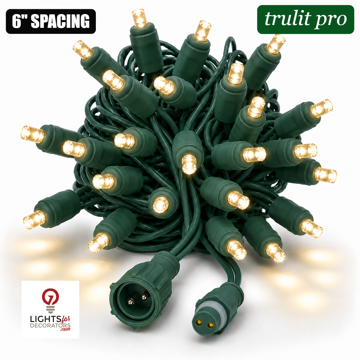 Warm White TruLit Pro 5MM LED Light Set - 50 Lights - 6" Spacing - Green Wire Warm White- 50 Ct - 6"- Green — view 1