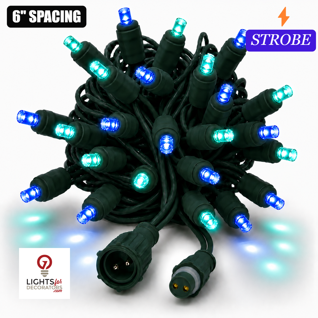 Blue/Teal TruLit Pro 5MM LED Light Set - 50 Lights - Strobe - 6" Spacing - Green Wire Blue-Teal- 50 Ct - 6"- Green — view 1