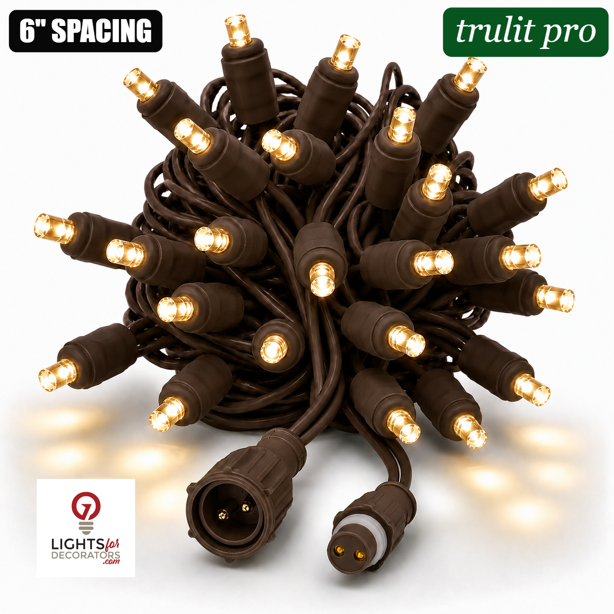 Warm White TruLit Pro 5MM LED Light Set - 50 Lights - 6" Spacing - Brown Wire Warm White- 50 Ct - 6"- Brown — view 1