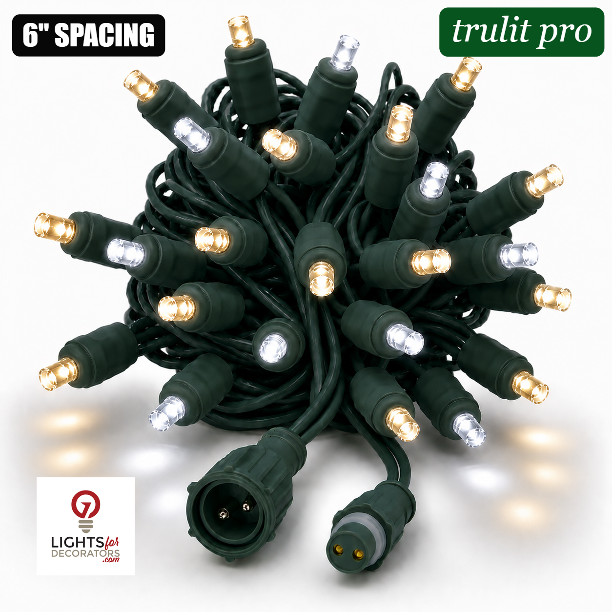 Pure White/Warm White TruLit Pro 5MM LED Light Set - 50 Lights - 6" Spacing - Green Wire Pure White-Warm White- 50 Ct - 6"- Green — view 1