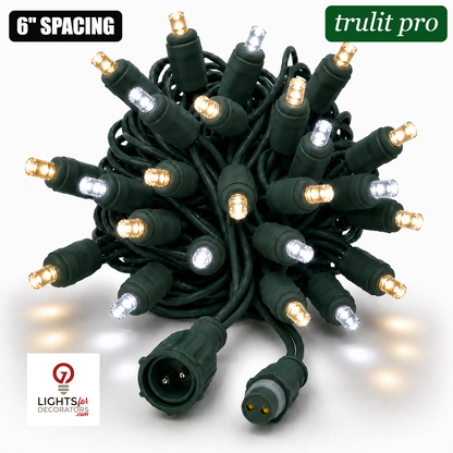 Pure White/Warm White TruLit Pro 5MM LED Light Set - 50 Lights - 6" Spacing - Green Wire Pure White-Warm White- 50 Ct - 6"- Green — view 1