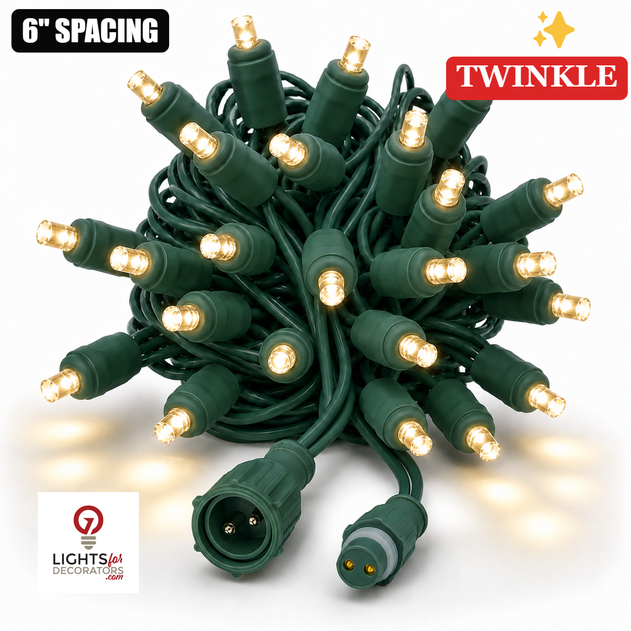 Warm White TruLit Pro 5MM LED Light Set - 50 Lights - Twinkle - 6" Spacing - Green Wire Warm White (1/5 Twinkle)- 50 Ct - 6"- Green — view 1