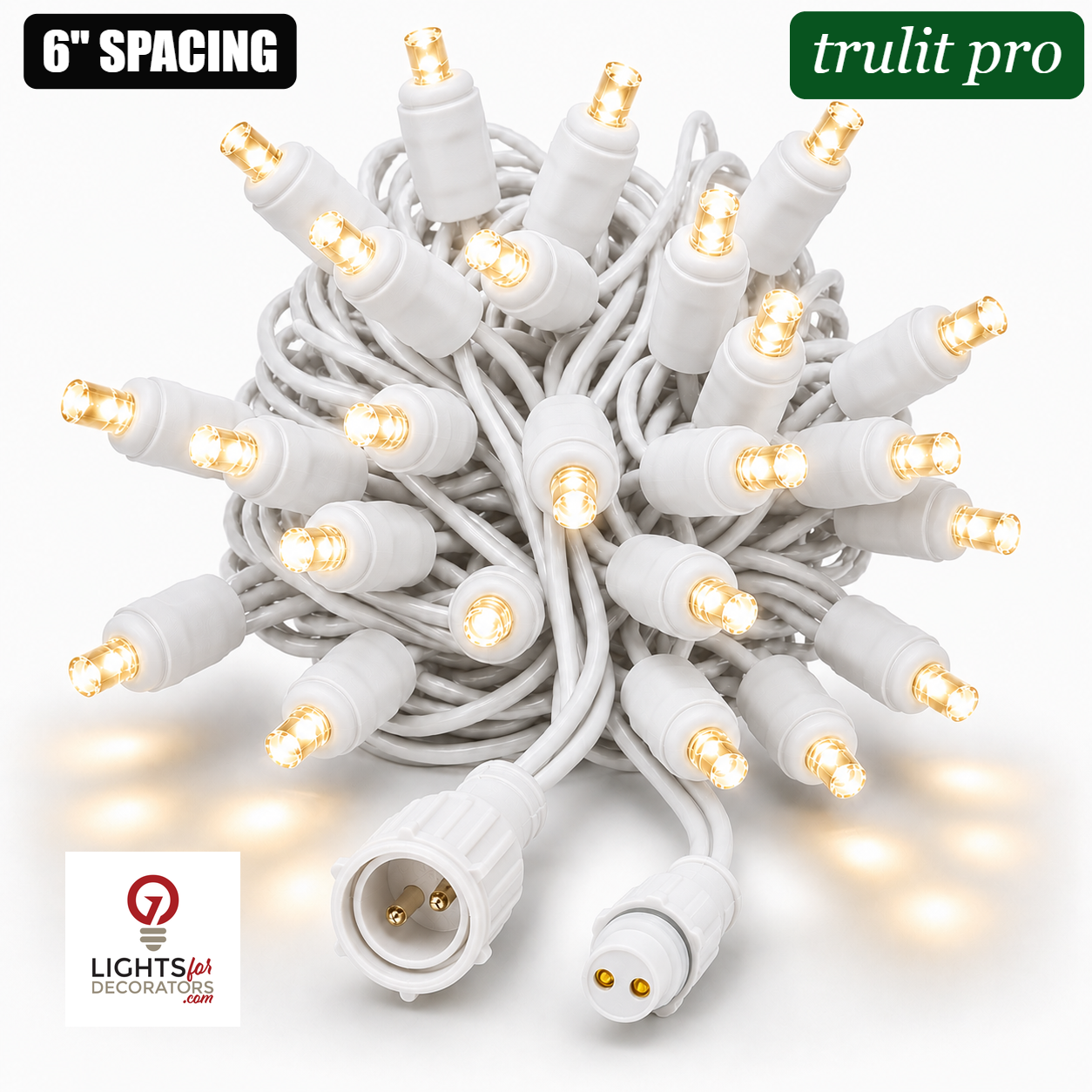 Warm White TruLit Pro 5MM LED Light Set - 50 Lights - 6" Spacing - White Wire Warm White- 50 Ct - 6"- White — view 1