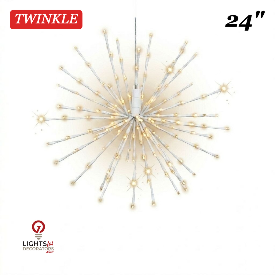 24" Warm White LED Spritzer - Twinkle - White Frame Twinkle- Warm White- White- 24"