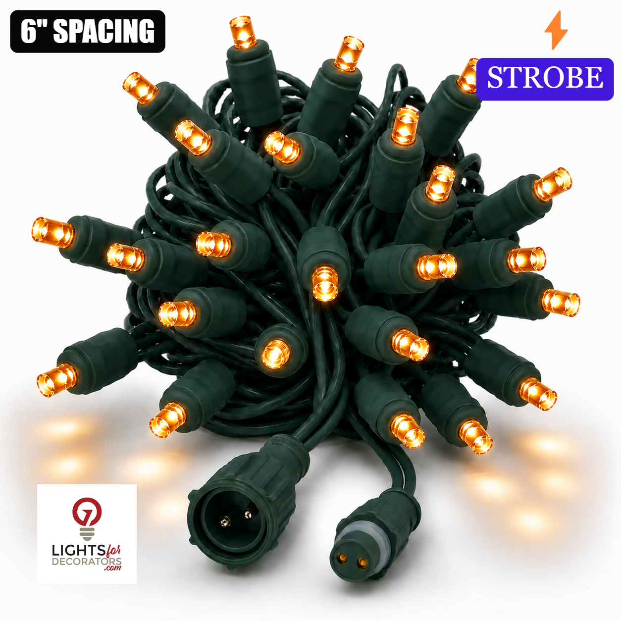 Orange TruLit Pro 5MM LED Light Set - 50 Lights - Strobe - 6" Spacing - Green Wire Orange- 50 Ct - 6"- Green — view 1