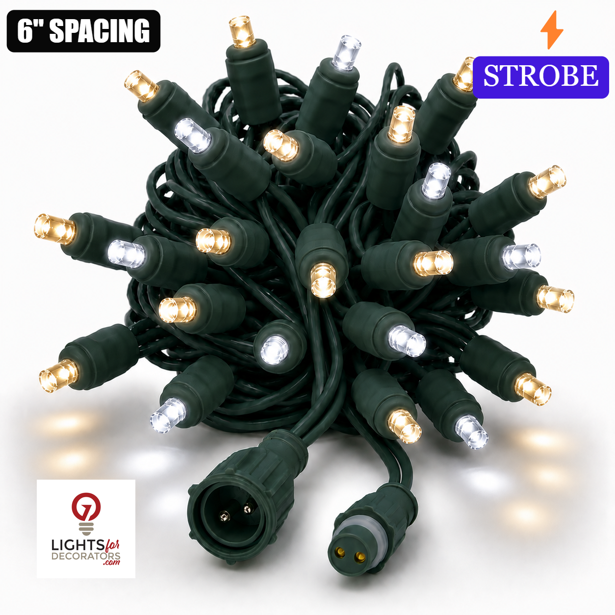 Champagne TruLit Pro 5MM LED Light Set - 50 Lights - Strobe - 6" Spacing - Green Wire Champagne (WW-PW)- 50 Ct - 6"- Green — view 1