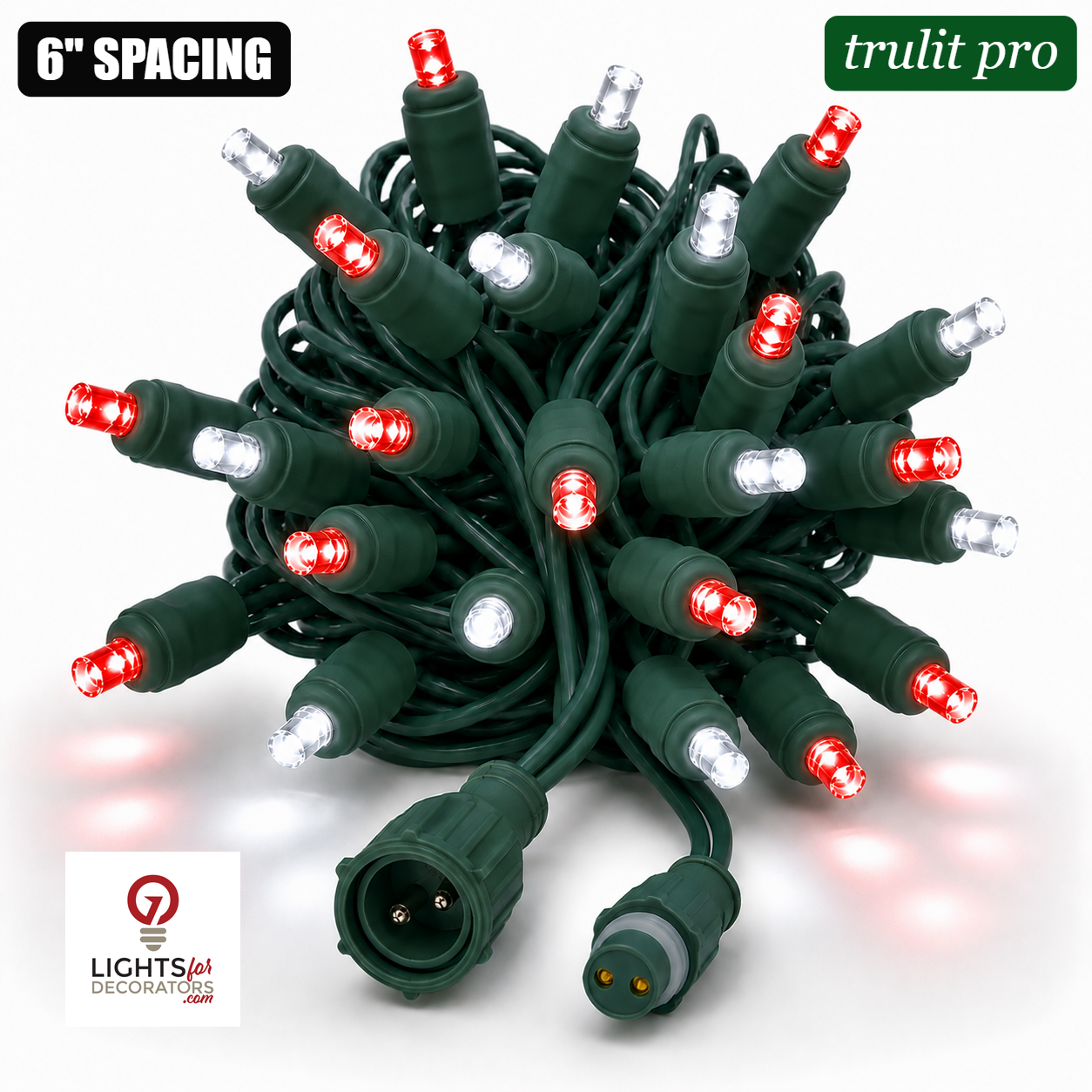 Red/Pure White TruLit Pro 5MM LED Light Set - 50 Lights - 6" Spacing - Green Wire Red-Pure White- 50 Ct - 6"- Green — view 1