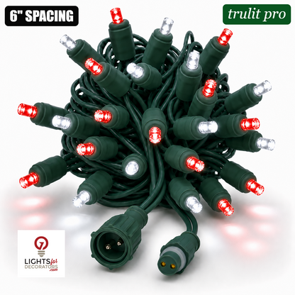Red/Pure White TruLit Pro 5MM LED Light Set - 50 Lights - 6" Spacing - Green Wire Red-Pure White- 50 Ct - 6"- Green — view 1