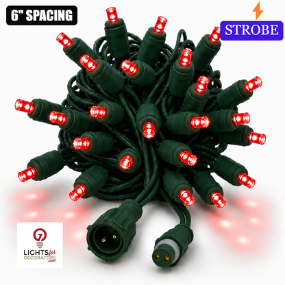 Red TruLit Pro 5MM LED Light Set - 50 Lights - Strobe - 6" Spacing - Green Wire Red- 50 Ct - 6"- Green — view 1