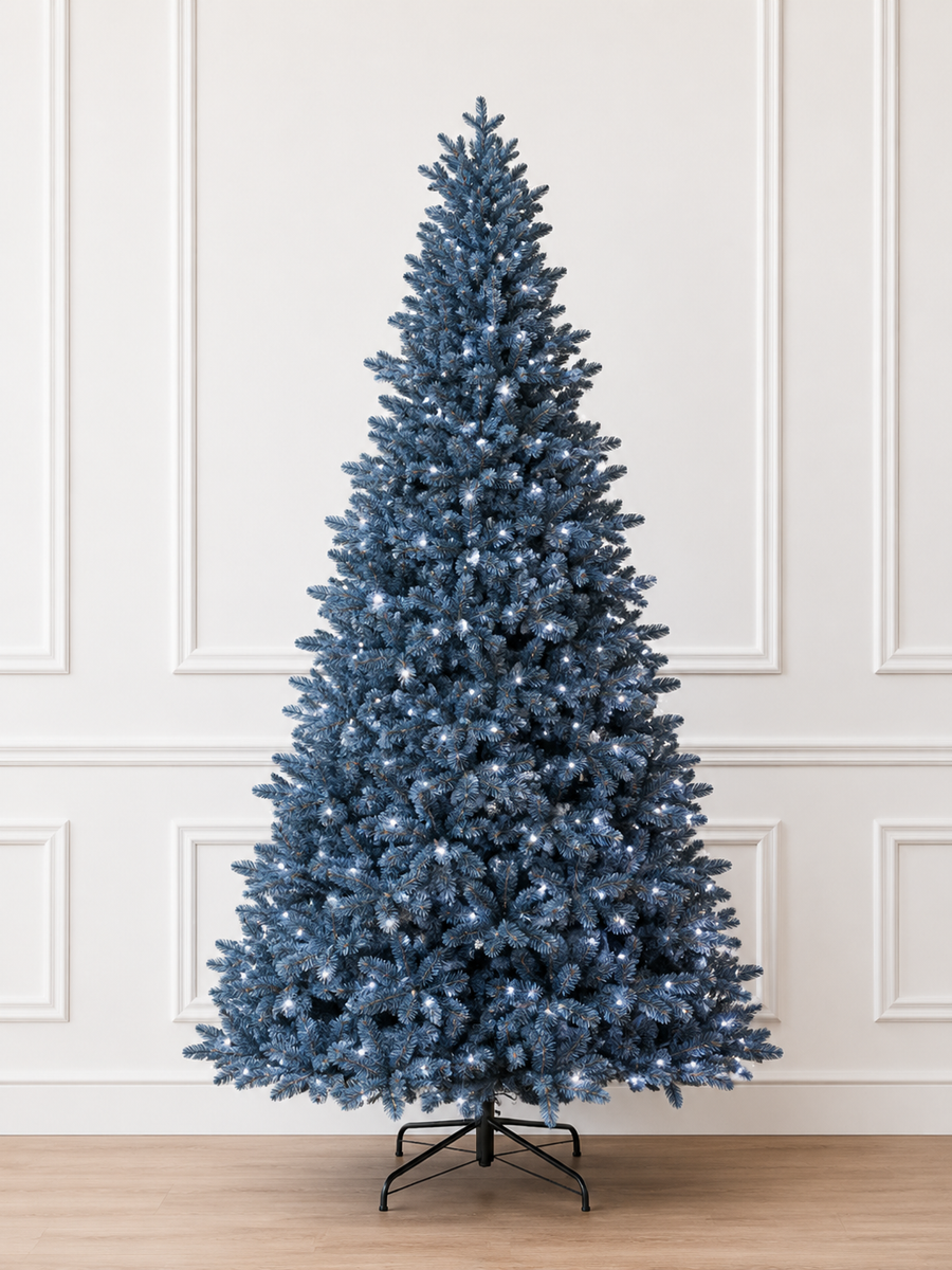 9' Christmas Tree - Blue Bavarian Spruce - Prelit Cool White LED 9' X 56"