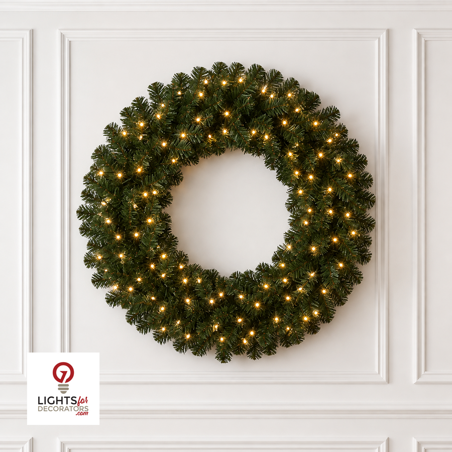 24" Warm White Deluxe Oregon Wreath 24"- Warm White