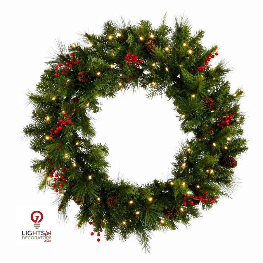 30" Prelit Warm White Battery Operated Noel Wreath