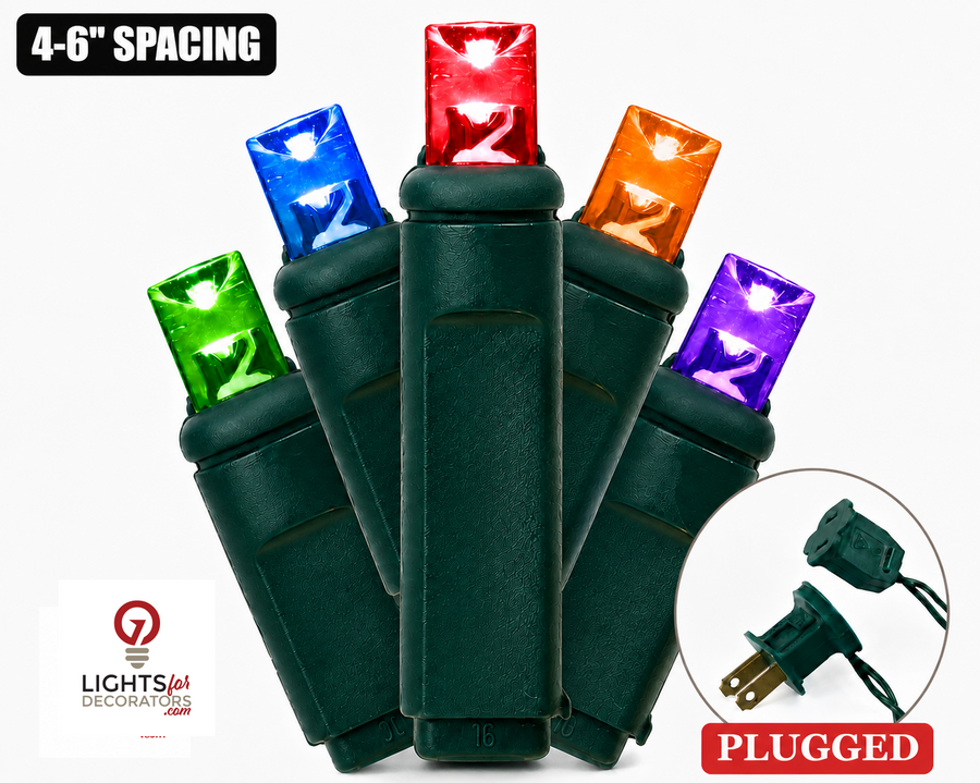 Multicolor 5MM LED Light Set - 50 Lights - 4-6" Spacing - Green Wire