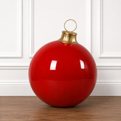 44" Ornament Ball with Metal Stand Resin Display, Red — view 2