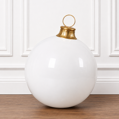 44" Ornament Ball with Metal Stand Resin Display, White — view 2