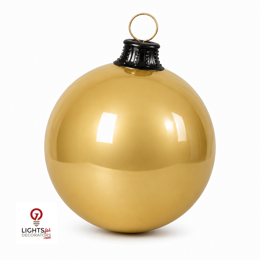 44" Ornament Ball with Metal Stand Resin Display, Gold Gold