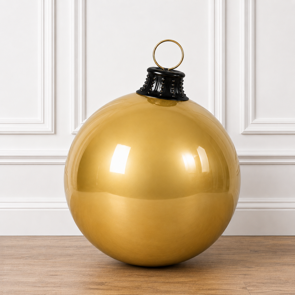 44" Ornament Ball with Metal Stand Resin Display, Gold — view 2