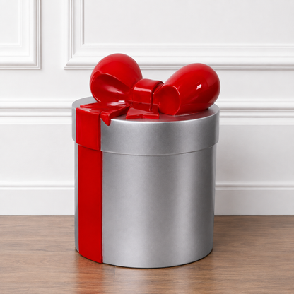 22" Round Gift Box Resin Display - Silver — view 2
