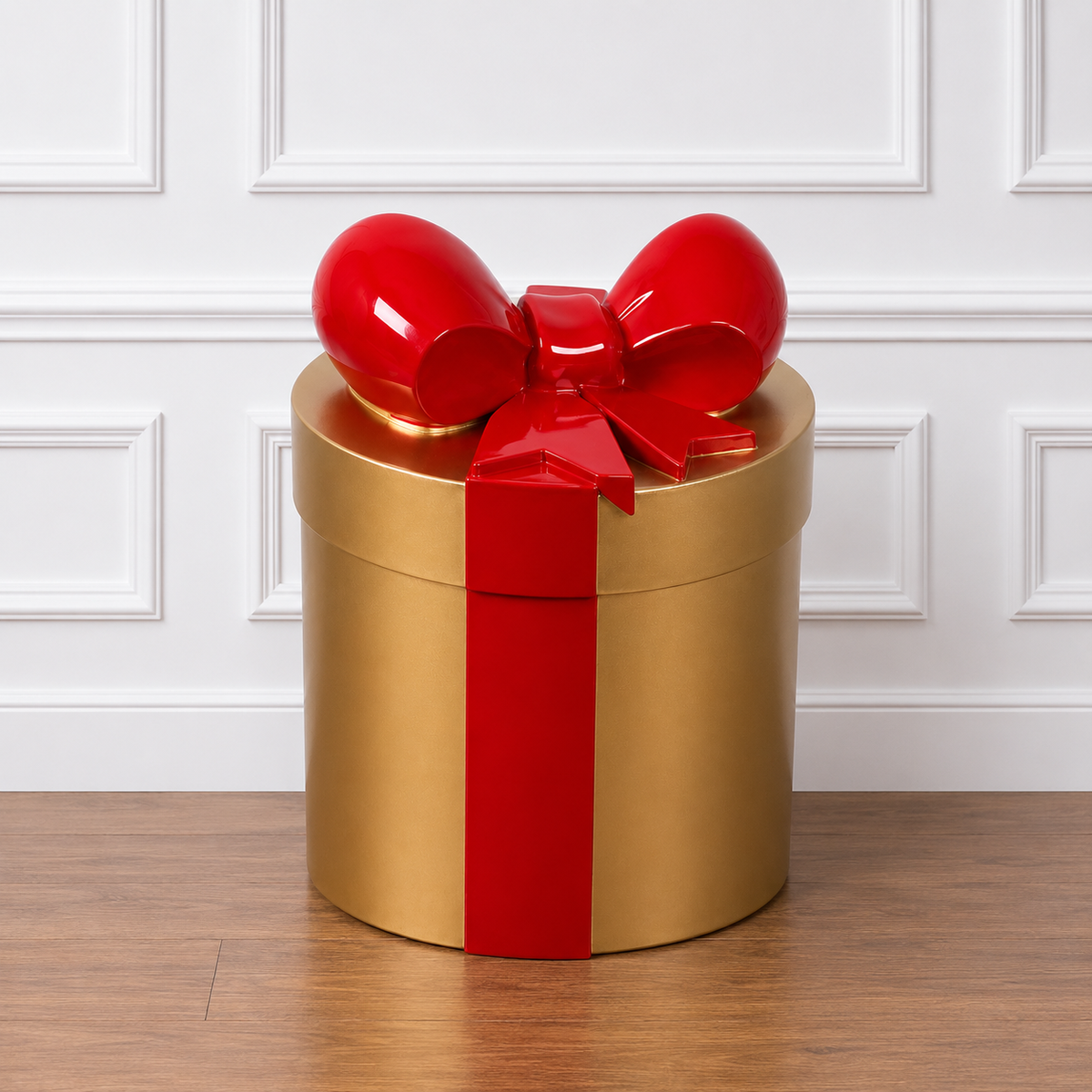 22" Round Gift Box Resin Display - Gold — view 2