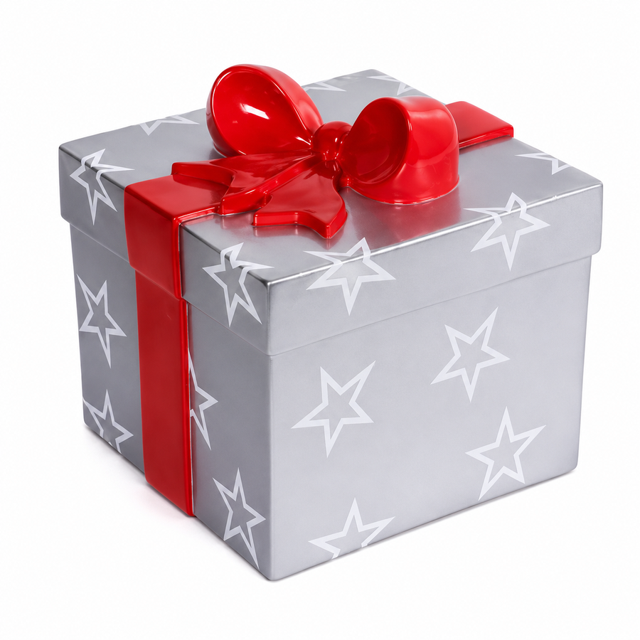 16" Square Gift Box Resin Display - Silver Silver