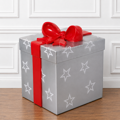 16" Square Gift Box Resin Display - Silver — view 2