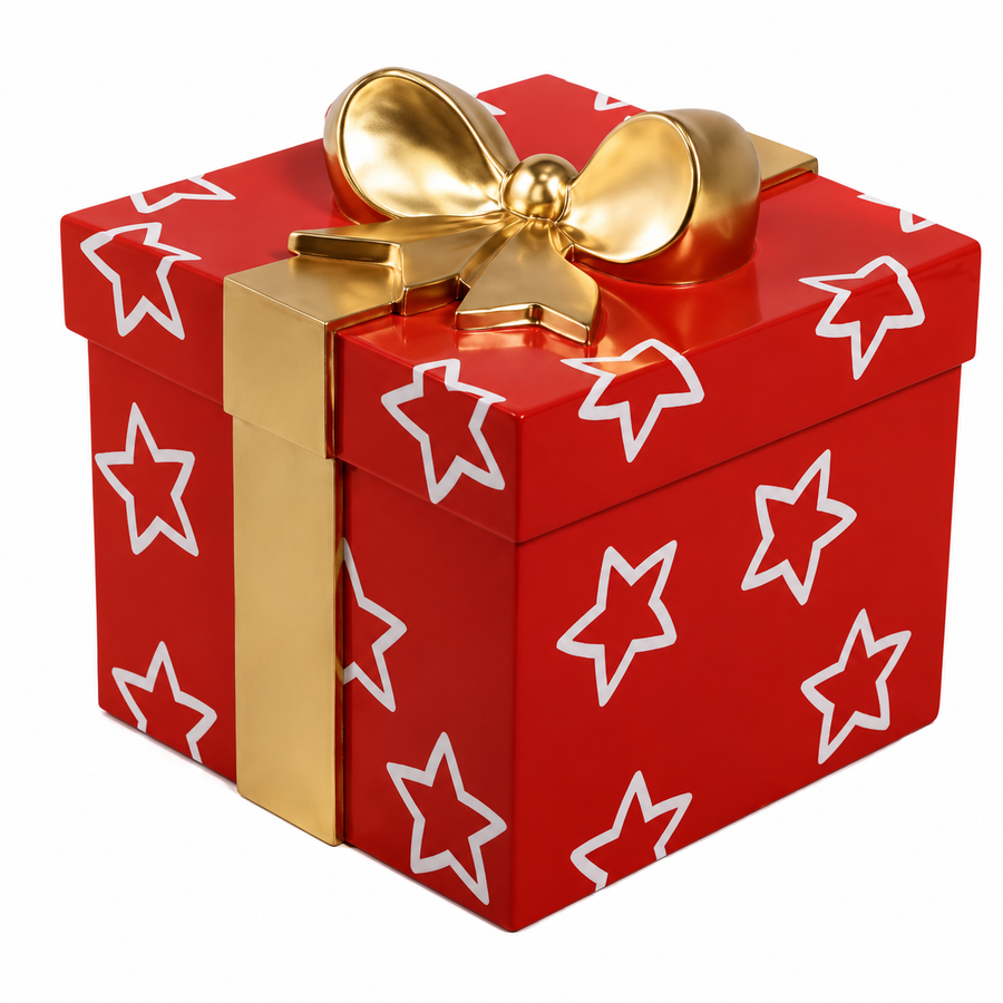 16" Square Gift Box Resin Display - Red Red