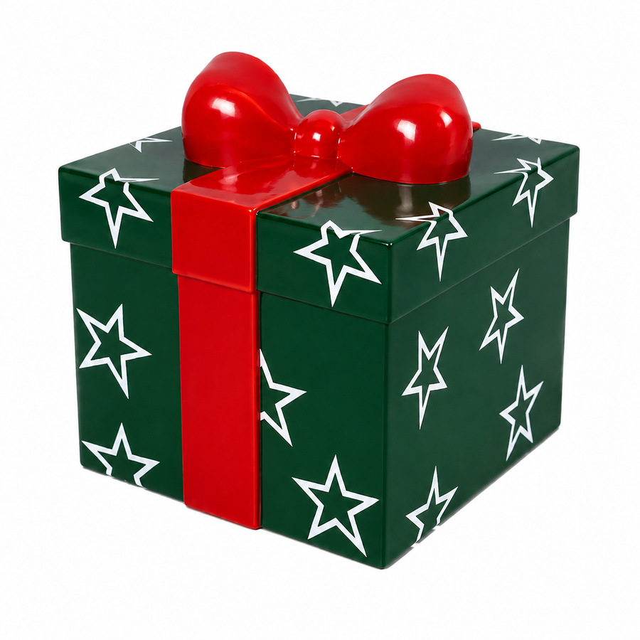 16" Square Gift Box Resin Display - Green Geen