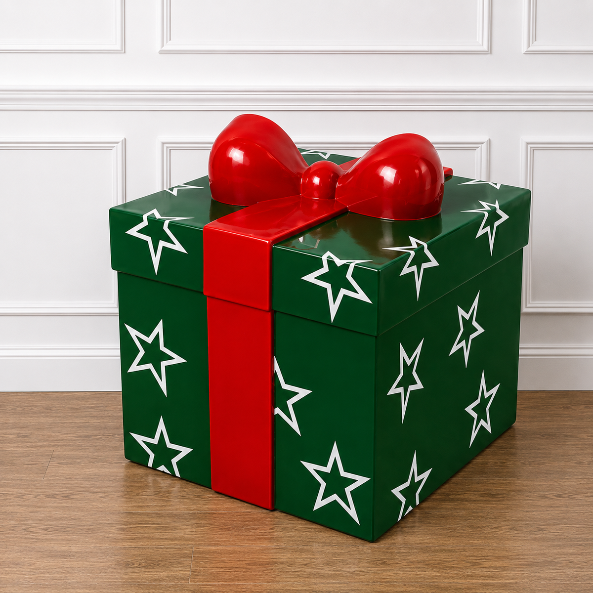 16" Square Gift Box Resin Display - Green — view 2