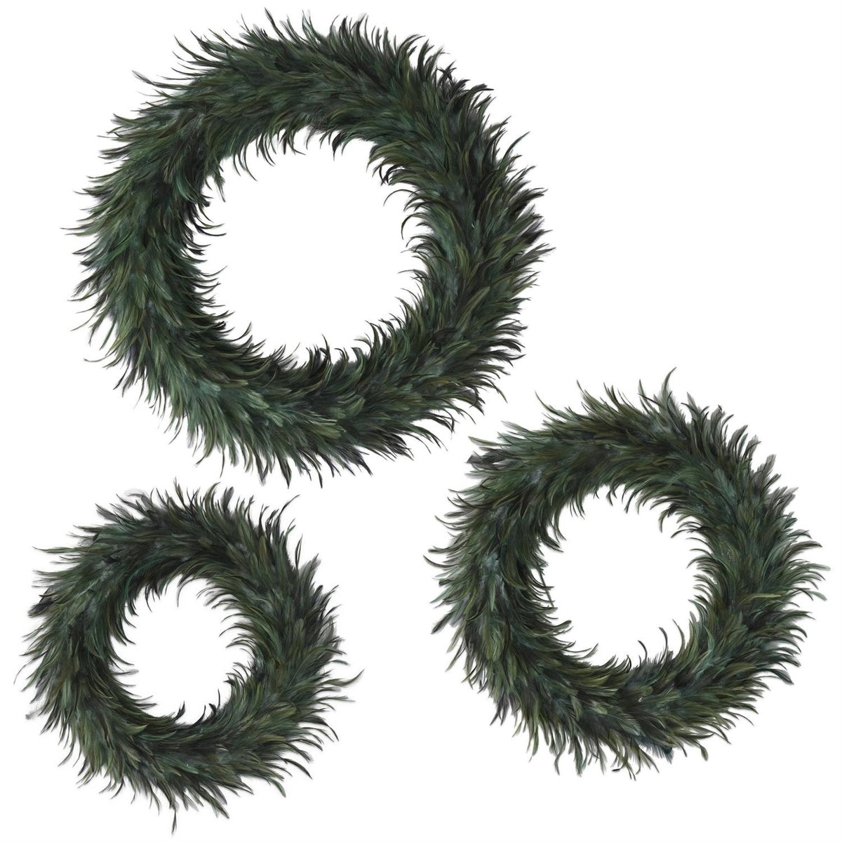 Wispy Green Feather Wreaths - Set of 3 - 19", 23" and 26" — view 1