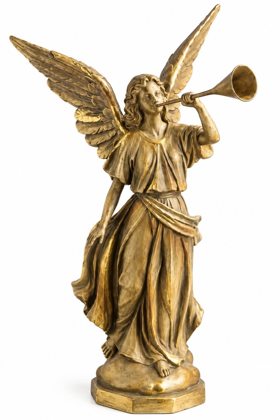 Vintage Angel with Horn - 15.75" - Gold
