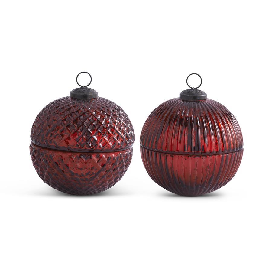 Mercury Glass Filled Ornament Candle - 5" - Red — view 1