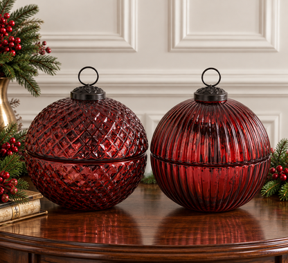 Mercury Glass Filled Ornament Candle - 5" - Red — view 2