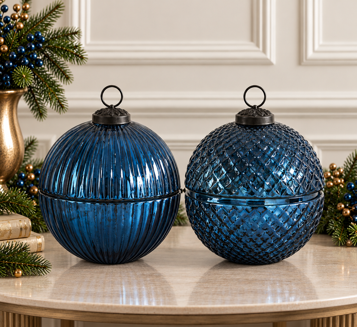 Mercury Glass Filled Ornament Candle - 7" - Blue — view 3
