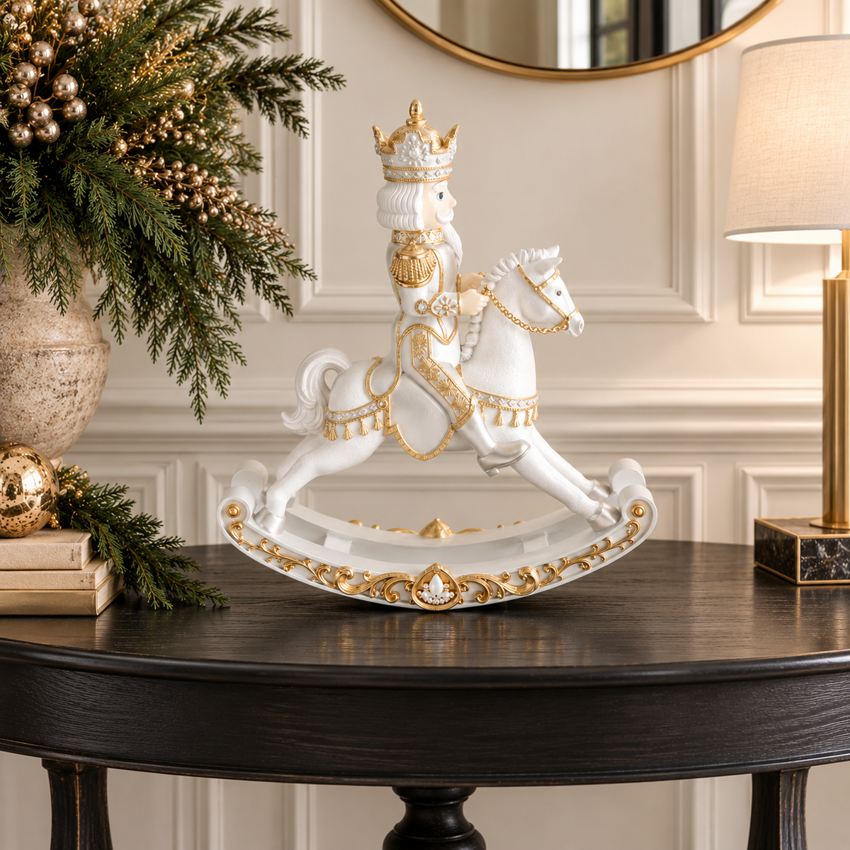 Nutcracker on Rocking Horse - 20" - White/Gold/Silver — view 2