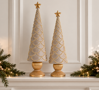 Tree Set with Gold Scallops & Star - 17" & 23" - Tan - Set of 2 — view 2