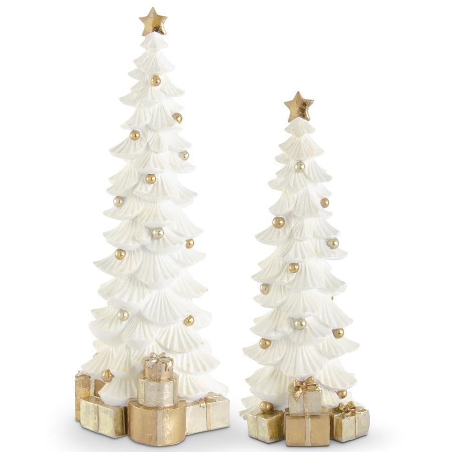 White Glitter Tree Set with Gold Package - 16.5" & 21" - Set of 2