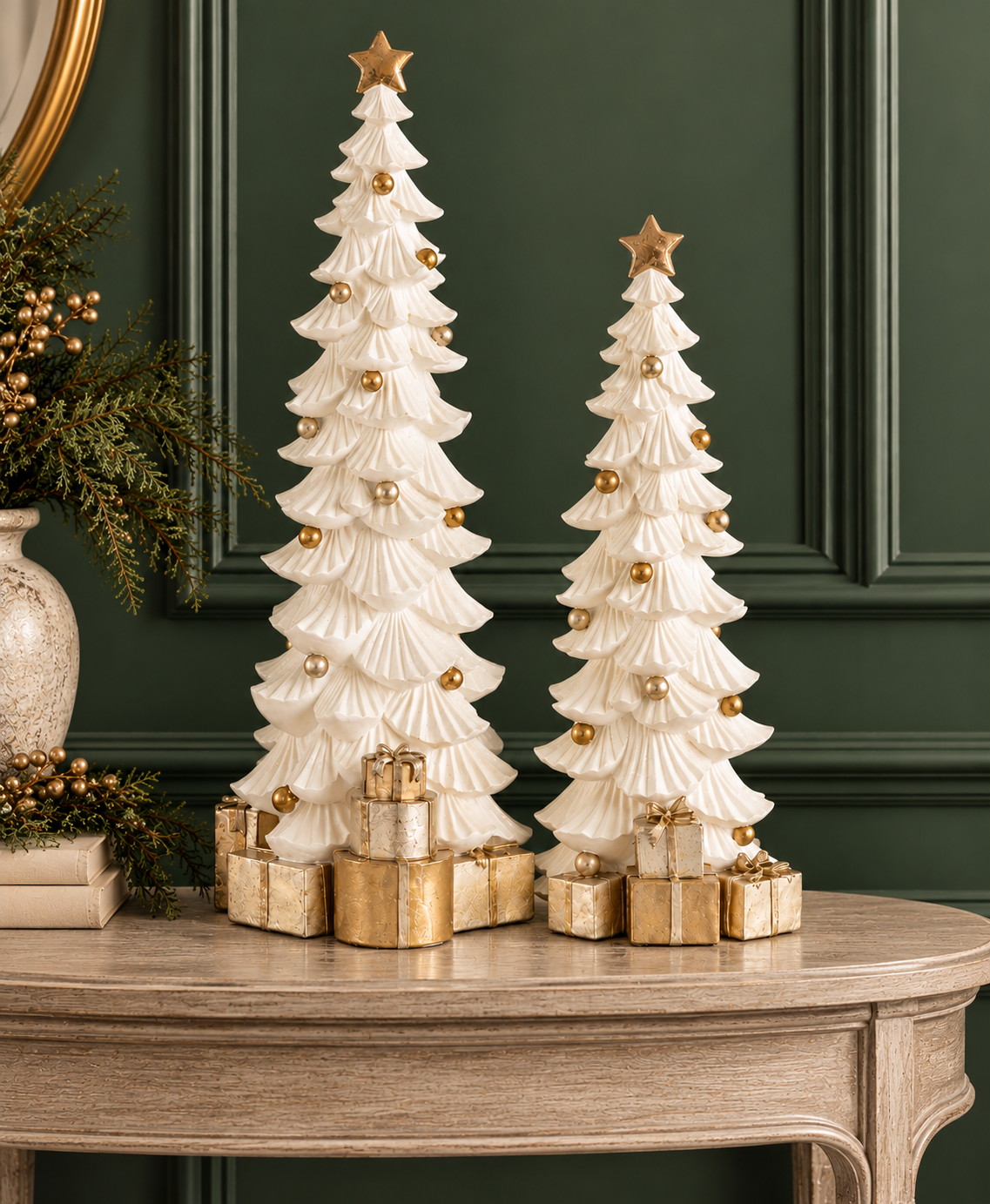 White Glitter Tree Set with Gold Package - 16.5" & 21" - Set of 2 — view 2