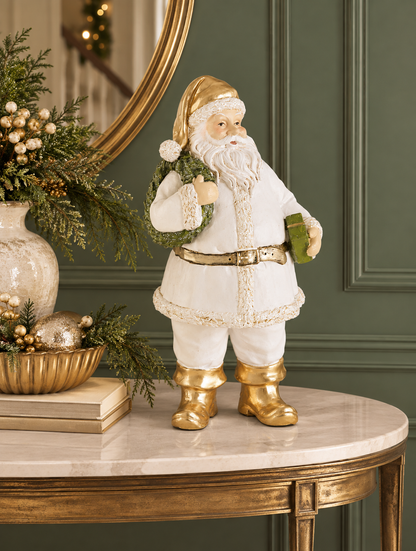 Santa with Wreath & Package - 9" - White/Gold — view 2