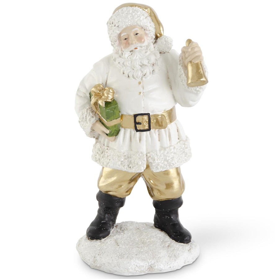 Santa with Package & Bell - 12.25" - White/Gold