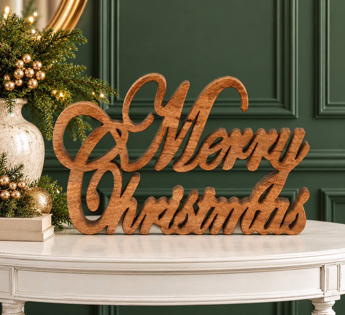 Merry Christmas Cutout - 17" - Dark Brown Wood — view 2