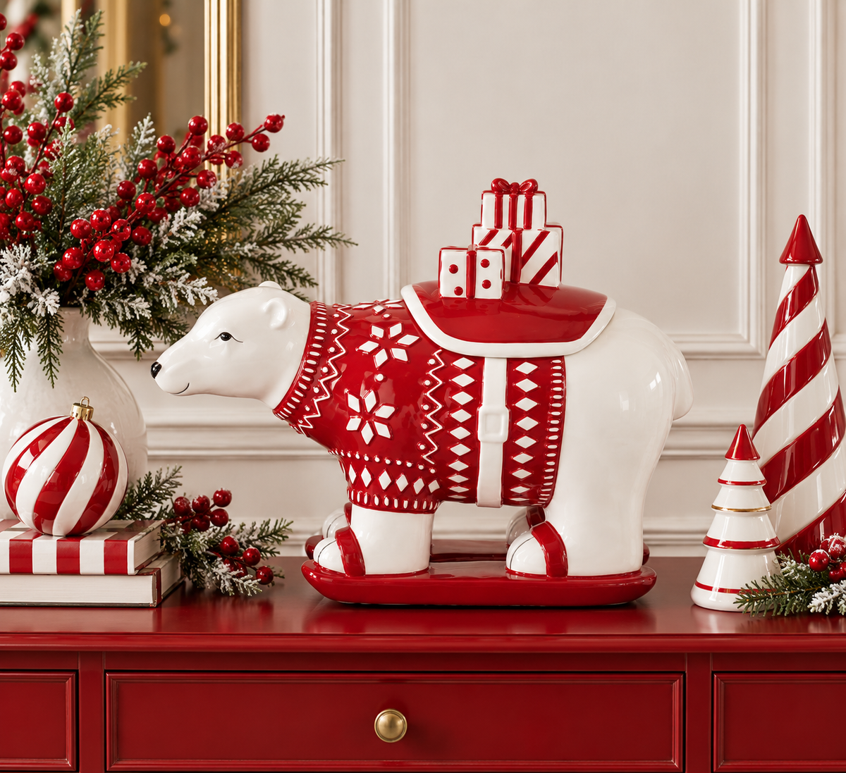 Polar Bear Container - 10" - White/Red — view 2