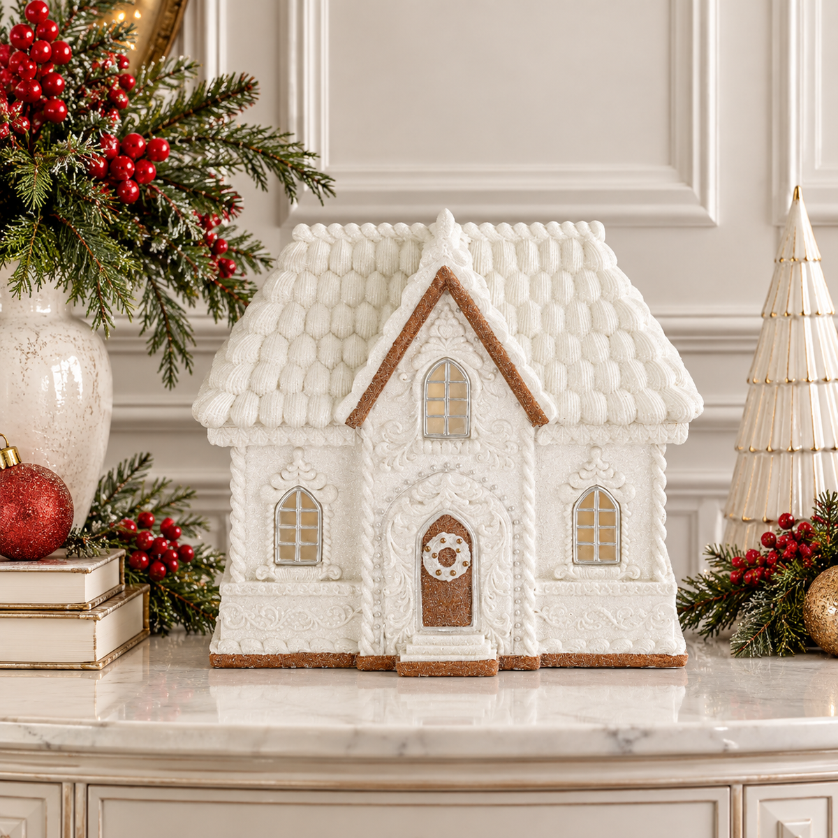 LED Gingerbread House - 110" - White Glitter — view 2