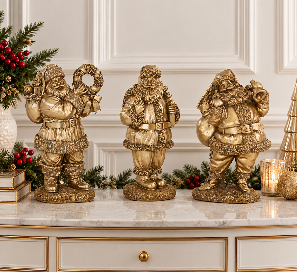 Antique Gold Santa Set - 12" - Set of 3 — view 2