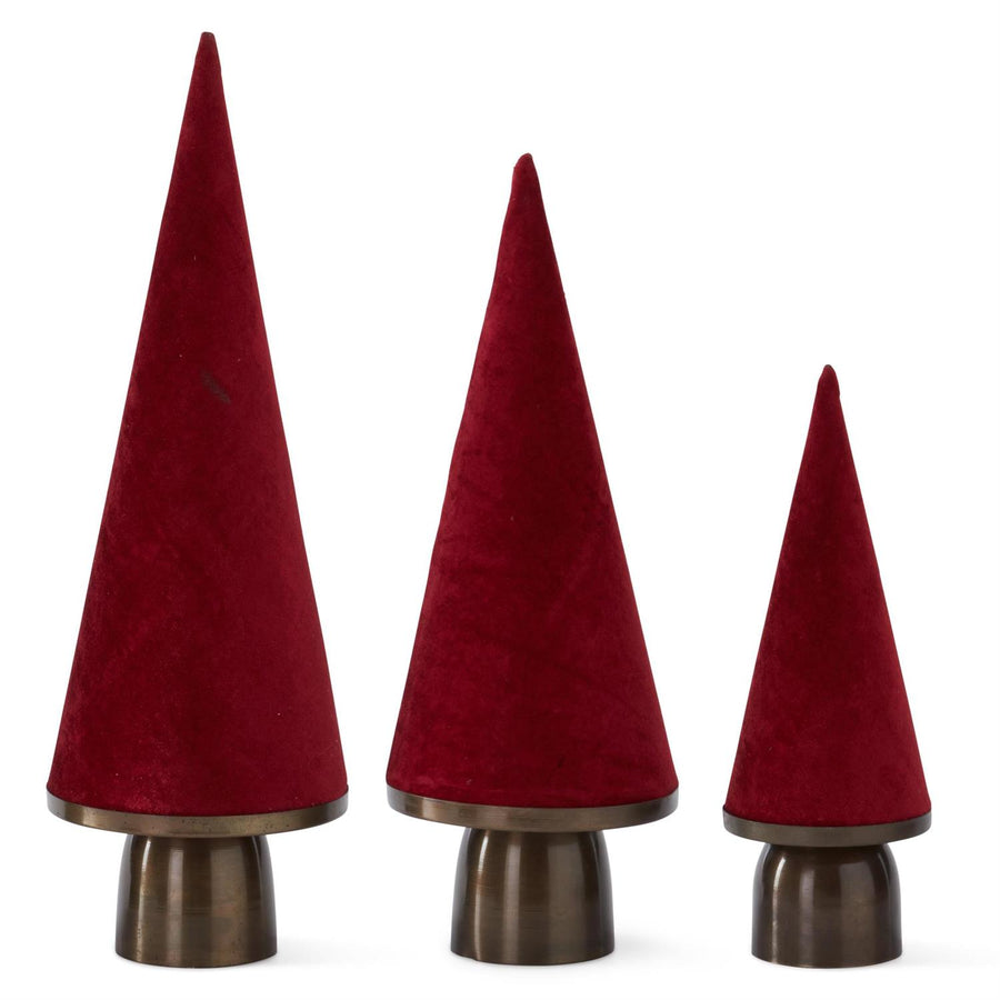 Velvet Cone Tree Set - 14.5", 19.5" & 22.5" - Red - Set of 3 Red