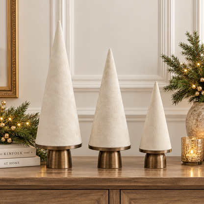 Velvet Cone Tree Set - 14.5", 19.5" & 22.5" - White - Set of 3 — view 2