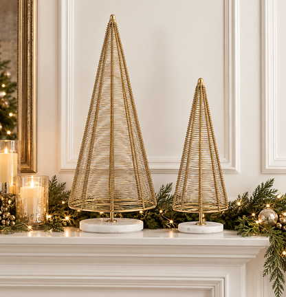 Gold Metal Wire Christmas Tree Set - White Base - Set of 2 — view 2