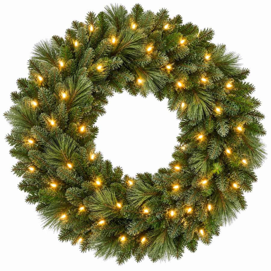 36" Prelit Warm White Denali Pine Wreath 36"