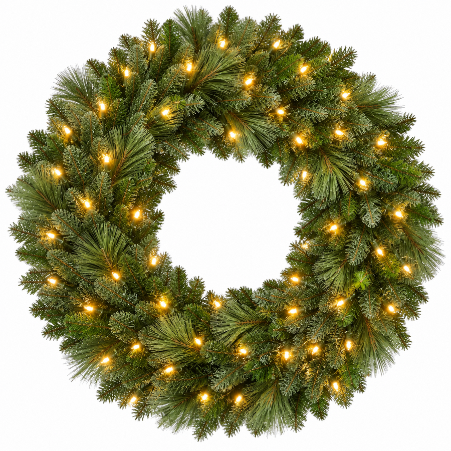 48" Warm White Deluxe Oregon Wreath 48"- Warm White