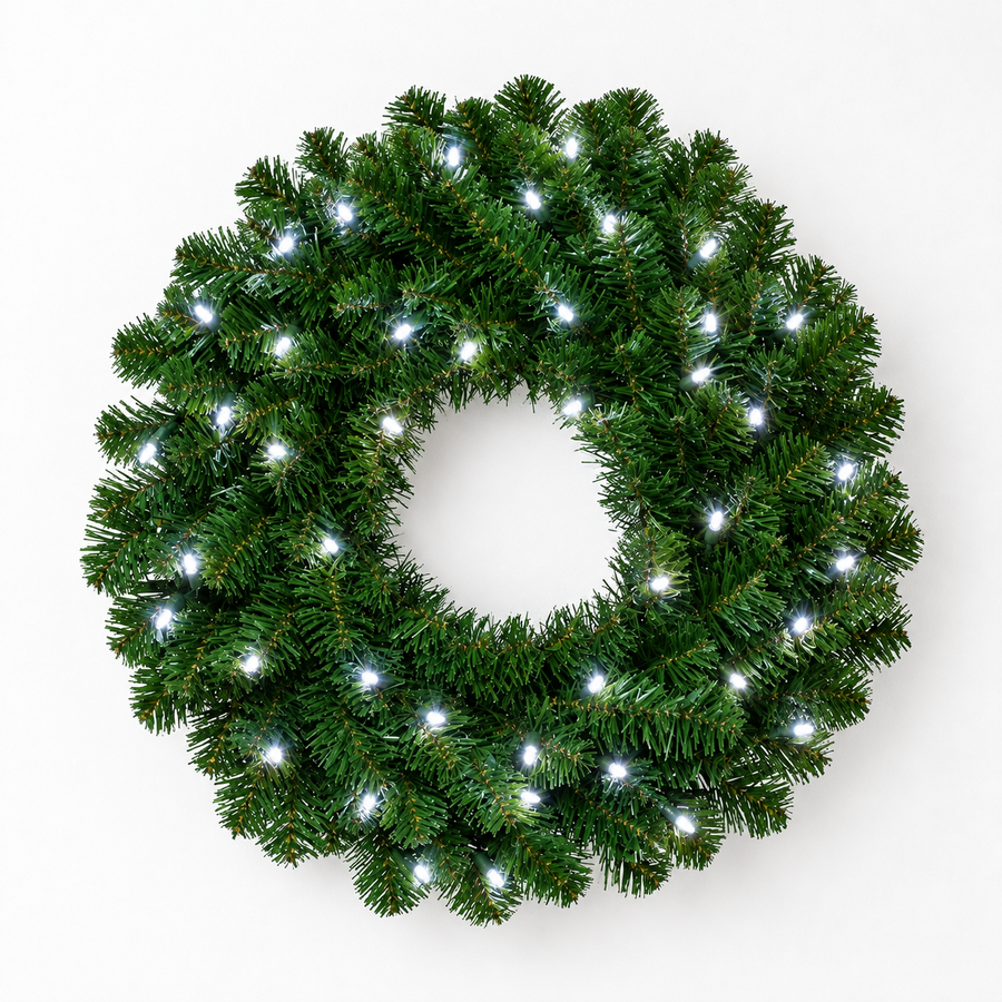 24" Pure White Battery Operated Oregon Fir Wreath 24"- Pure White